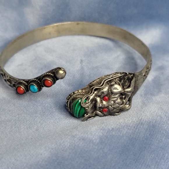 Smithsonian Retro Tibetan Sterling Silver Dragon Adjustable Arm Cuff Bracelet - Picture 4 of 7